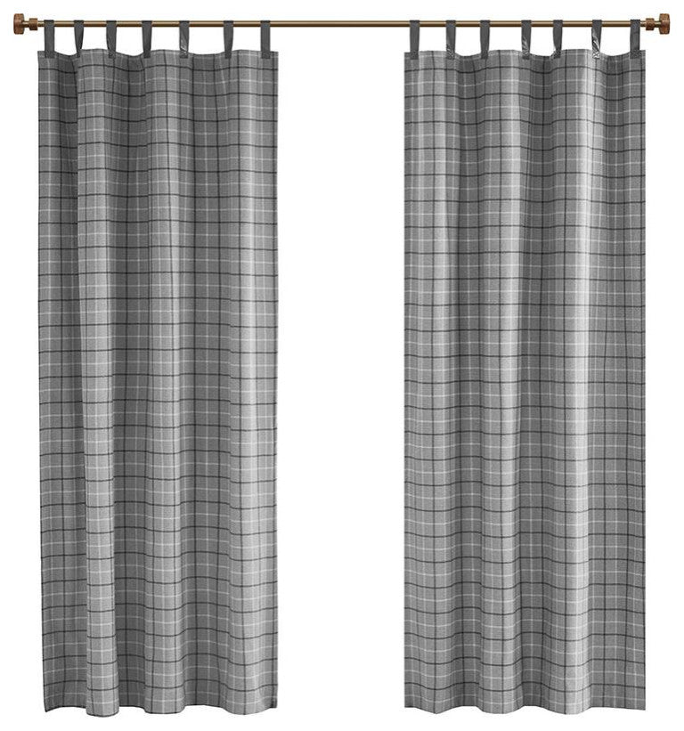 Plaid Faux Leather Tab Top Curtain Panel with Fleece Lining