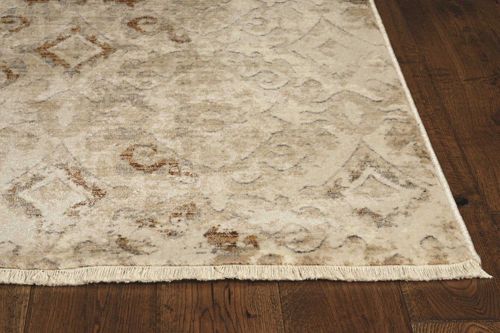 HomeRoots 7' x 7' Polyester Ivory or Blue Area Rug