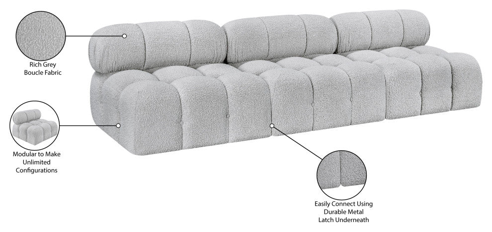 Ames Boucle Fabric Modular Sofa, Grey, 3-Piece: 3 Armless Chair