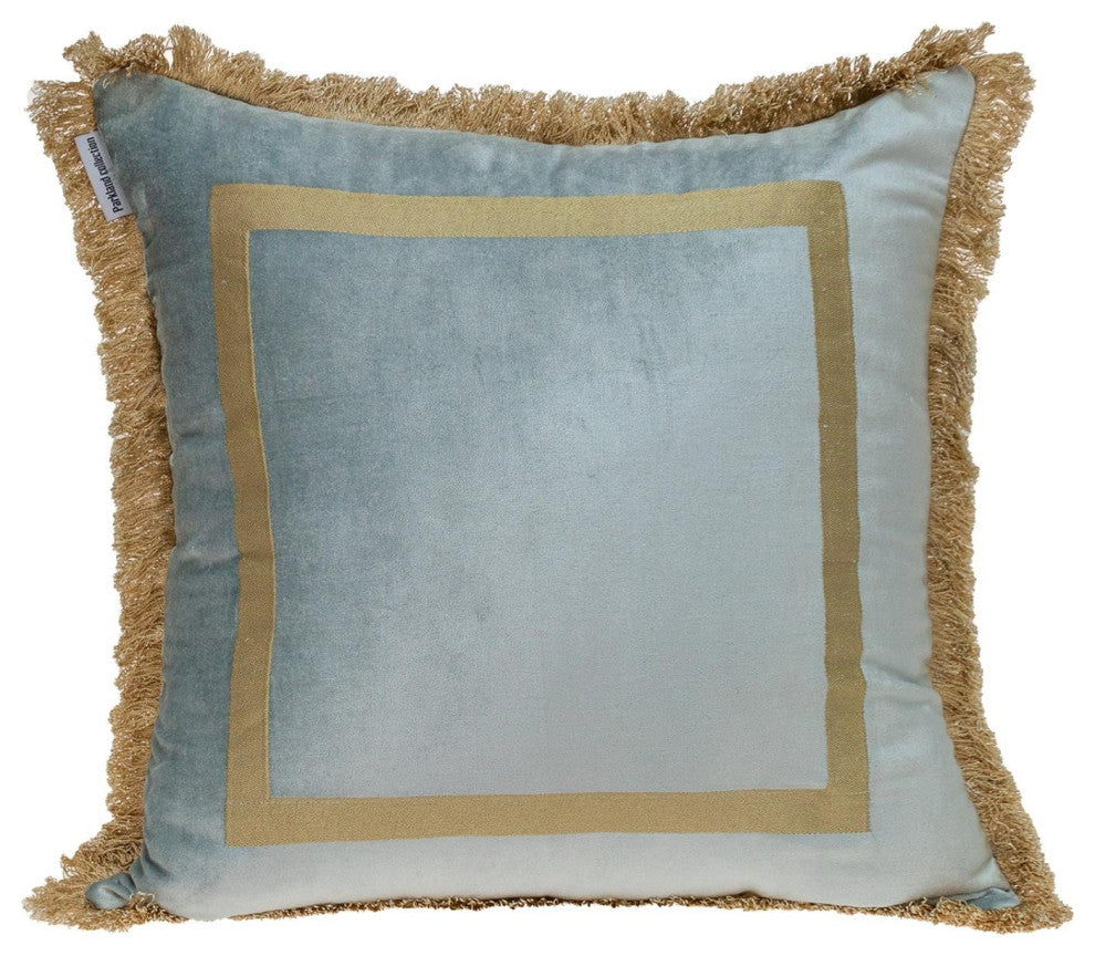 Boho Gray With Gold Fringe Decorative Square Throw Pillow