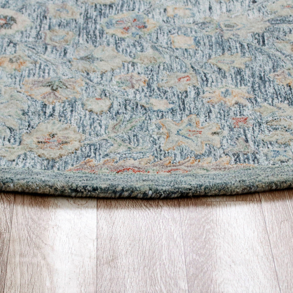 Ox Bay Vin Lex Abstract Hand-Tufted Area Rug, Slate Blue, 8'6" Round