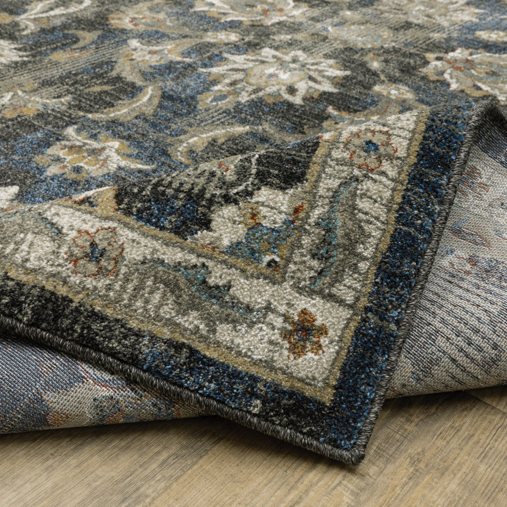 Vander Traditional Oriental Power-Loomed Area Rug, Charcoal/Blue, 2'3"x7'6"