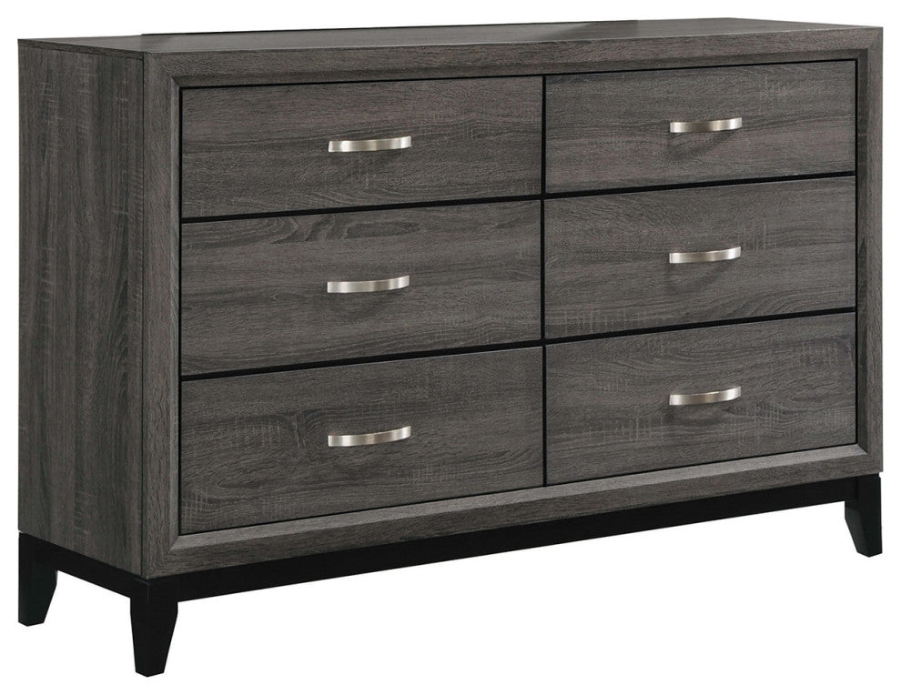 6 Drawers Dresser, Gray Oak And Black