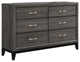 6 Drawers Dresser, Gray Oak And Black