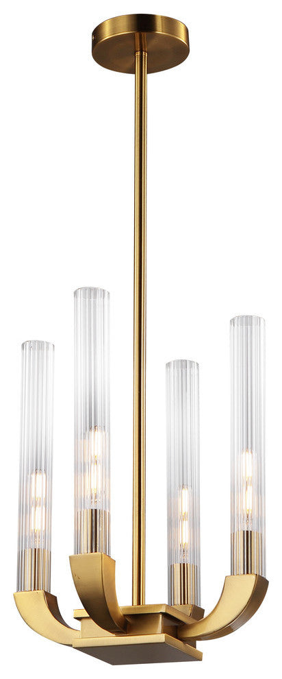 Clear Glass Tube Shades Light Fixture, Golden Brass