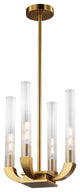 Clear Glass Tube Shades Light Fixture, Golden Brass