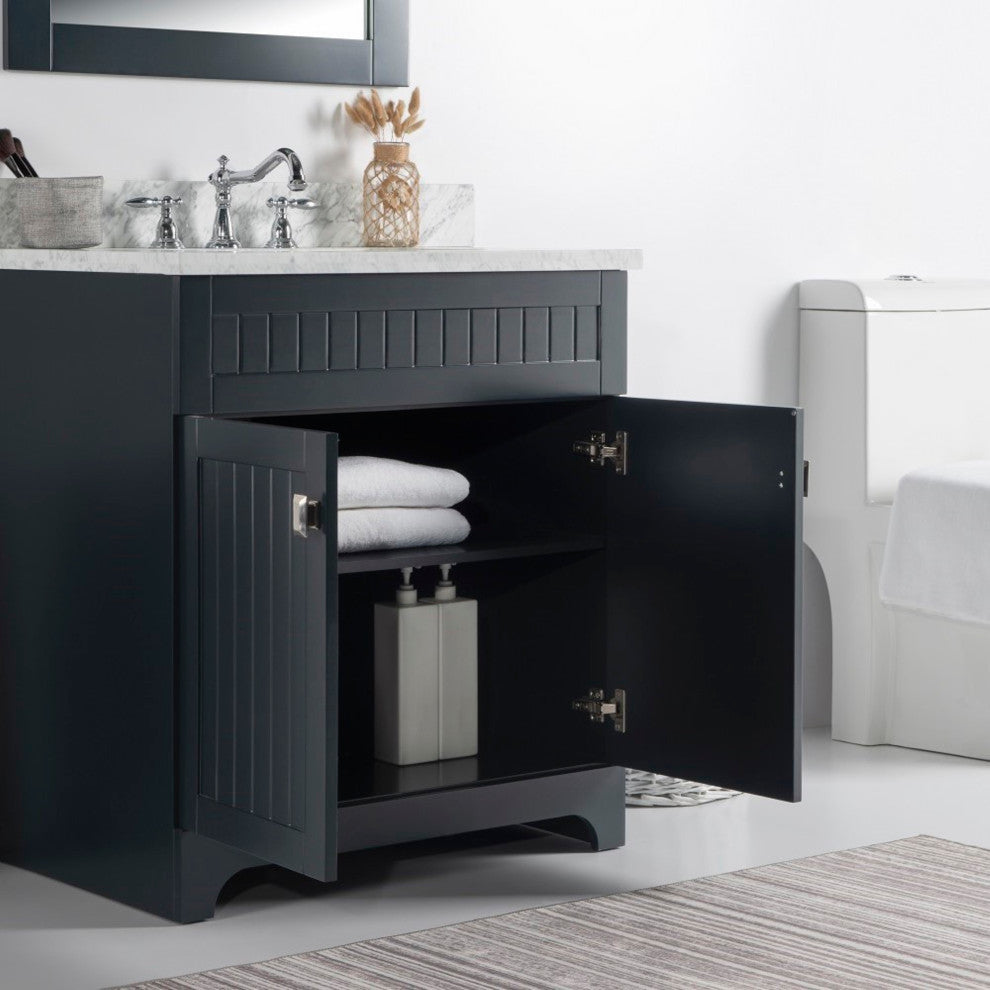 31" Single Vanity, Dark Gray, White Marble Top