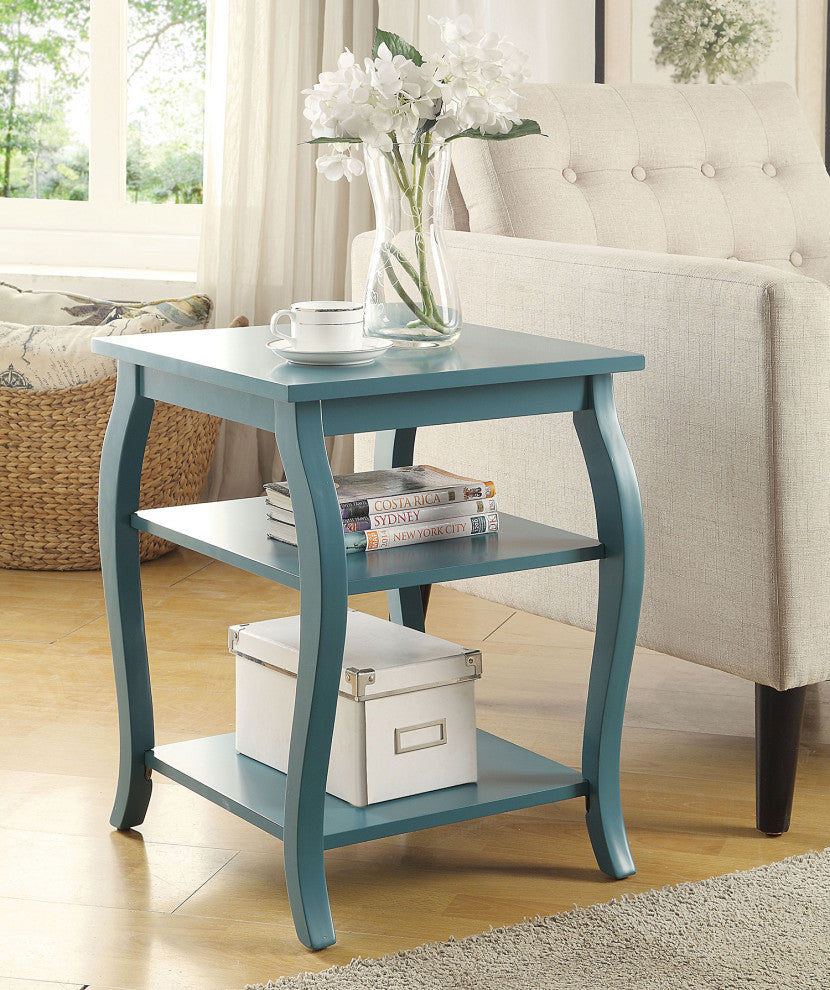 End Table with 2 Lower Shelves, Teal