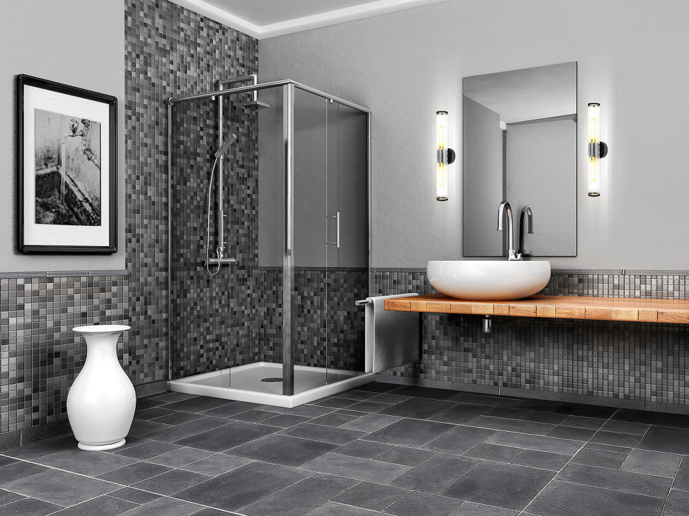 Varvara 2-Light Bath/Vanity Light, Black Finish, Groved Clear Glass Shade