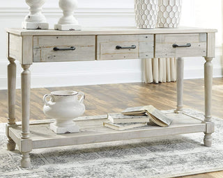 Sofa Table w/ Fixed Shelf, Whitewash Wood