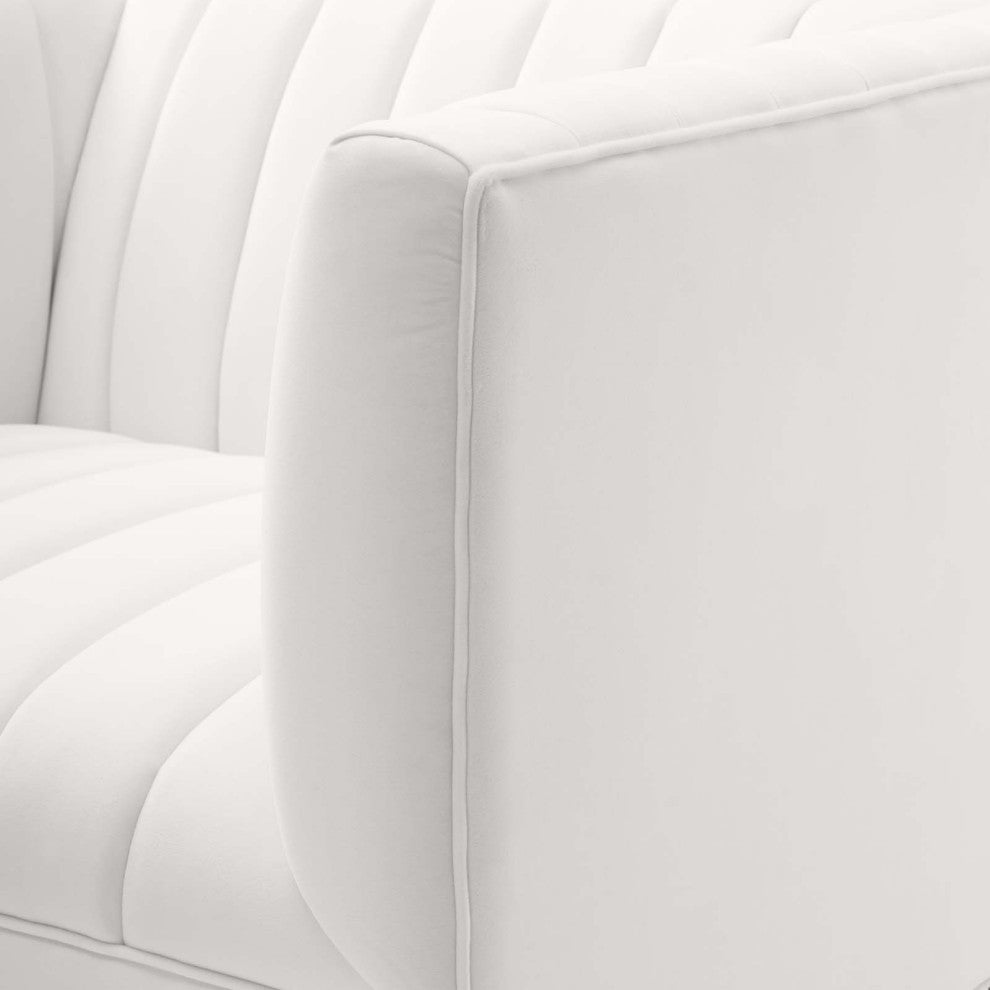 Tufted Armchair Accent Chair, Velvet, White, Modern, Living Lounge Hospitality