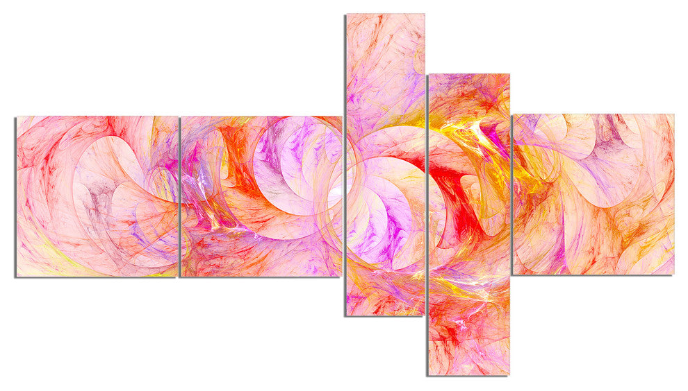 Red Yellow Fractal Glass Texture, Abstract Canvas Art Print, 60"x32", 5 panels