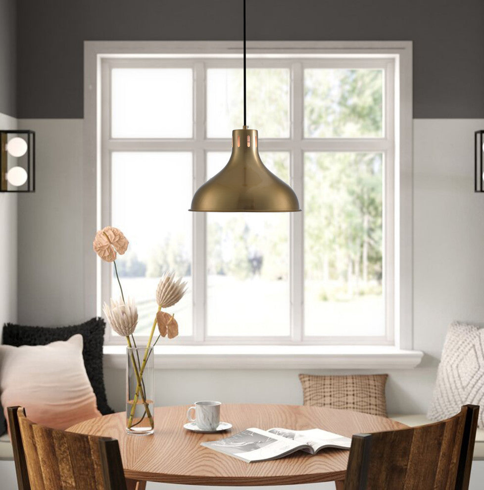1-Light Dome Pendant Modern Brass Hanging Light, Brass