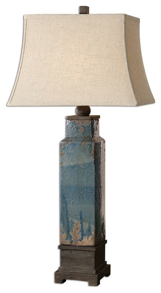 Distressed Antique Blue Ceramic Table Lamp