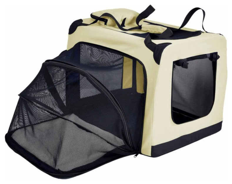 Hounda Accordion Collapsible Dual-Sided Expandable Pet Crate, Khaki, Medium