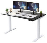 Rise Up Bamboo Electric Adjustable Height Office Desk, White Frame, Black Bamboo Desktop
