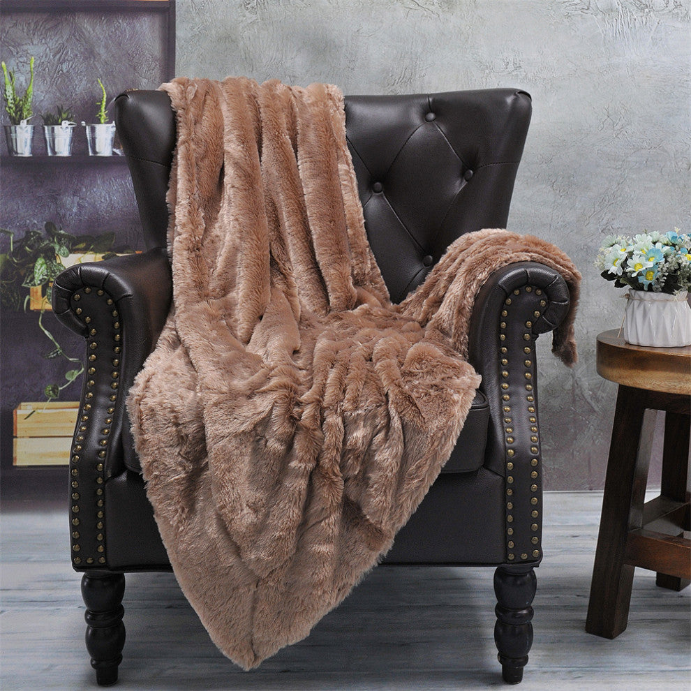 Double Sided Over-Sized Faux Fur Throw Blanket, Amphora, 70''''x80''''