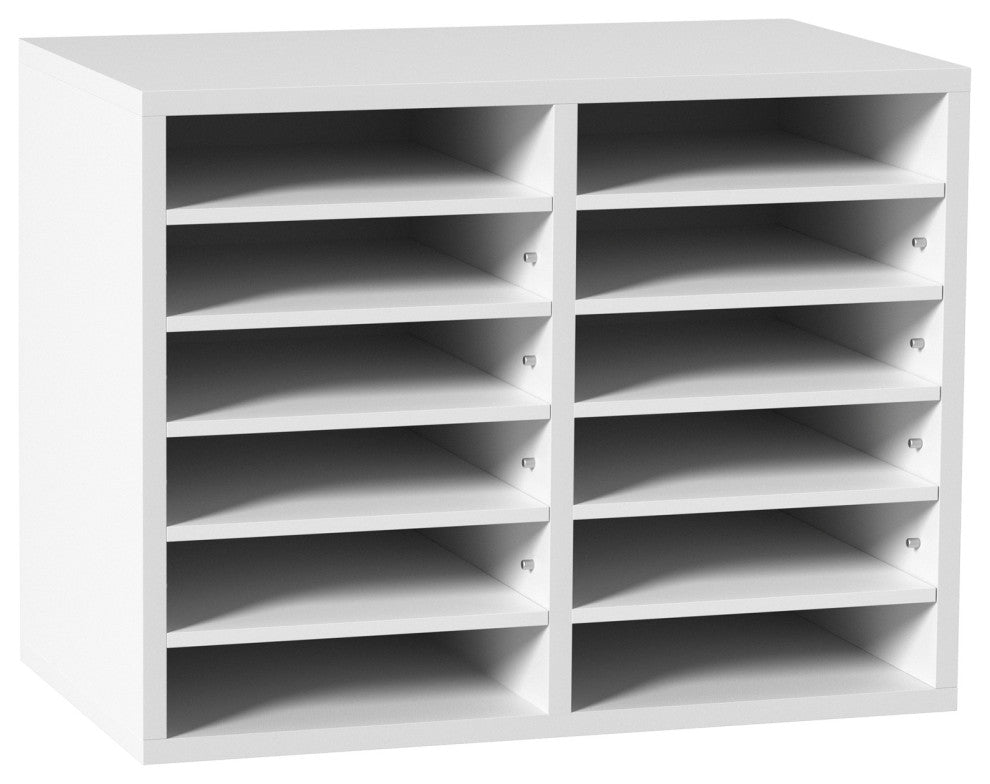 12 Compartments Wood File Organiser Office Mailbox with Adjustable Shelves, White