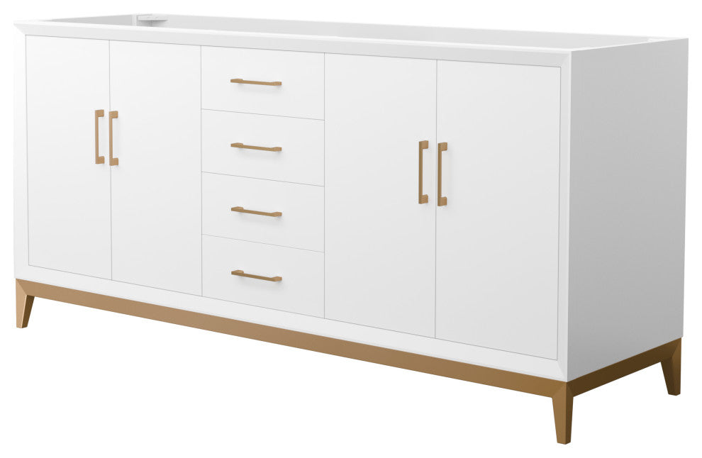 Amici 72" White Double Vanity, No Top, No Sink, Satin Bronze Trim