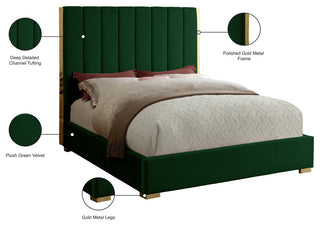 Becca Velvet Upholstered Bed, Green, King