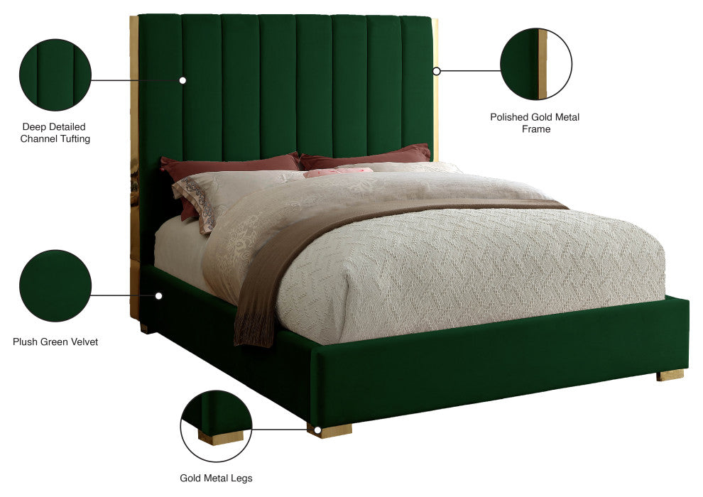 Becca Velvet Upholstered Bed, Green, King