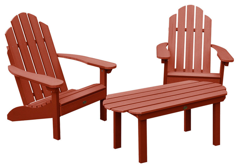 Westport Adirondack Chairs and Conversation Table, 3-Piece Set, Rustic Red
