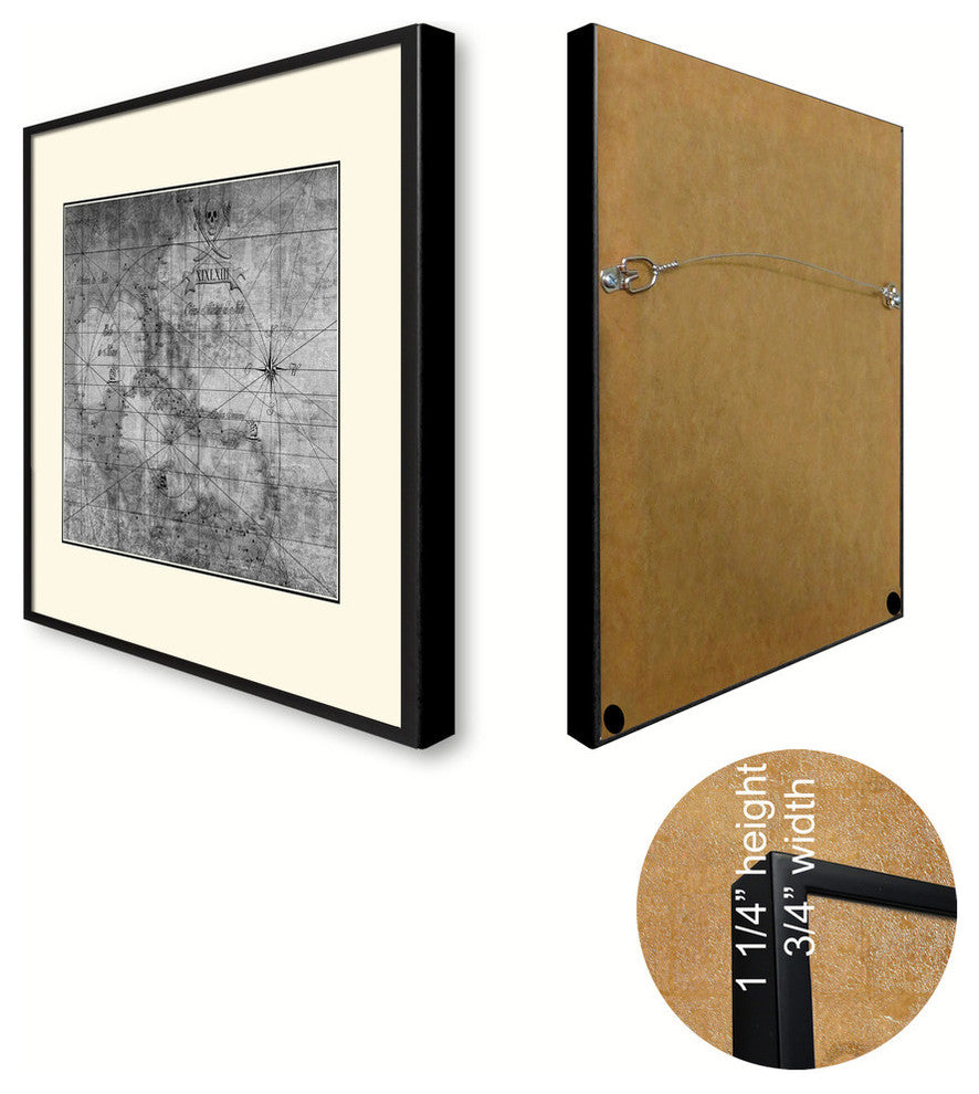 Caribbean Vintage Map Print On Canvas With Black Custom Frame, 16" X 21"