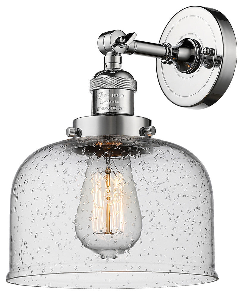 Large Bell 1-Light Sconce, Seedy Glass, Polished Chrome