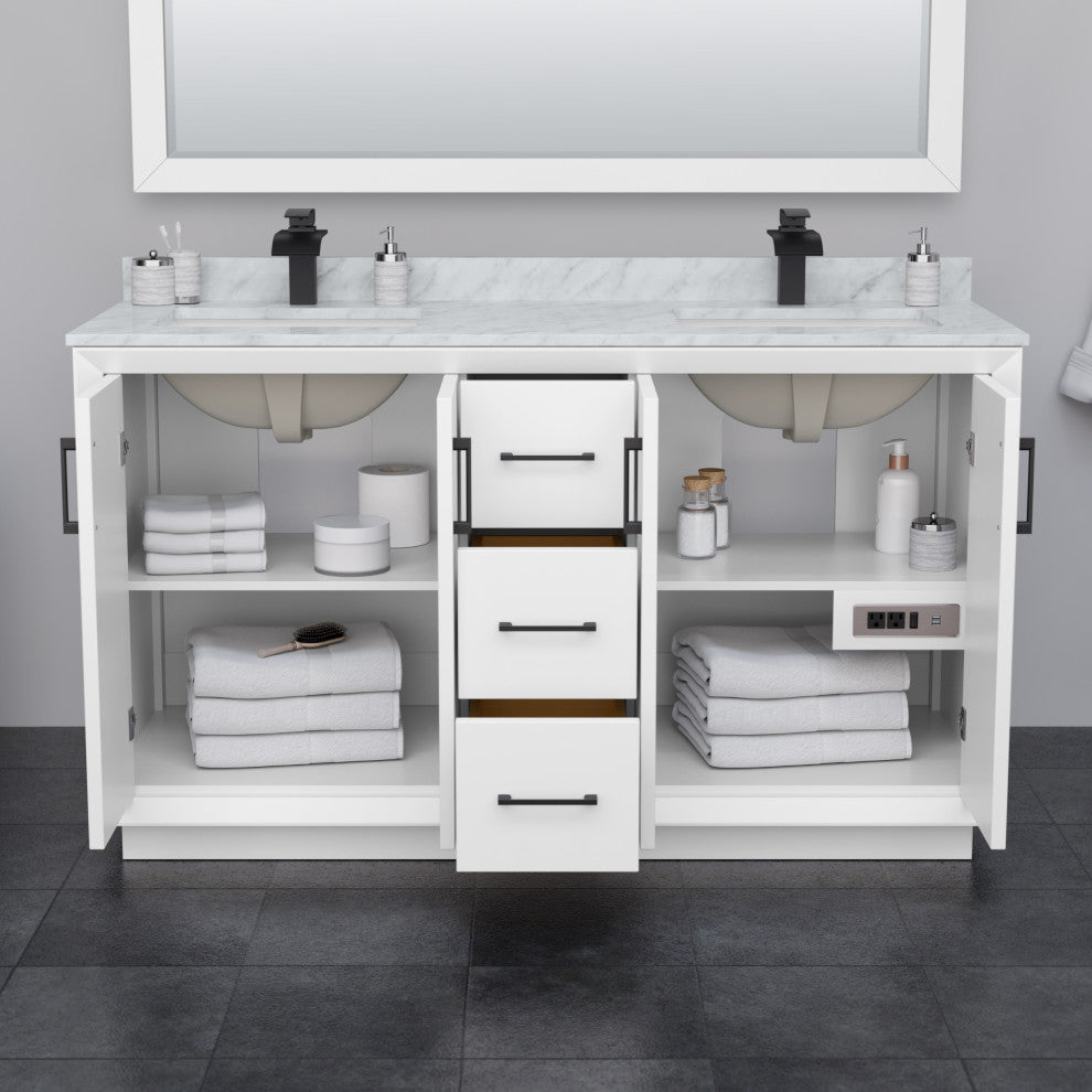 Wyndham WCF414160DWHCMUNSM58 Strada 60 Inch Double Bathroom Vanity in White