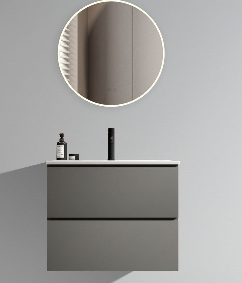 Wall-Mounted Bathroom Vanity Set with Ceramic Sink with one faucet hole, Gray