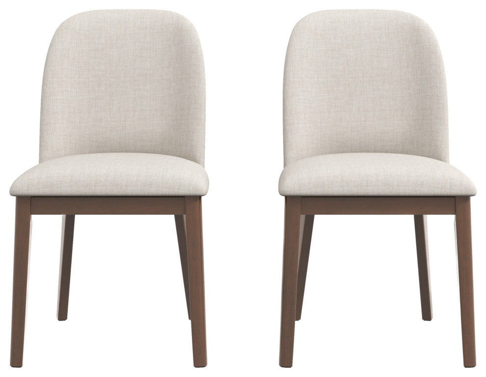 Belfast Mid-Century Modern Solid Wood Upholstered Dining Chair, Set of 2, Cream