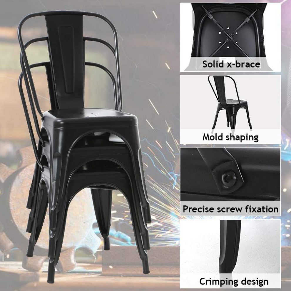 Outdoor Indoor Dining Chairs Side Stackable Restaurant Cafe, Black