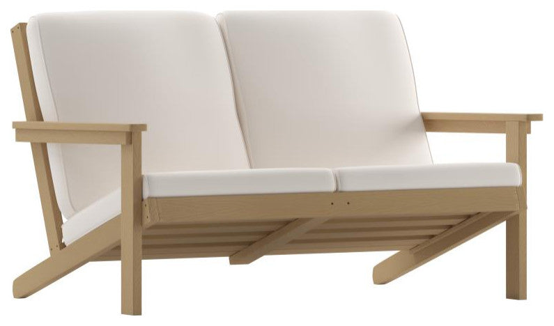 Charlestown All-Weather Poly Resin Wood Adirondack Loveseat with Cushions, Natur