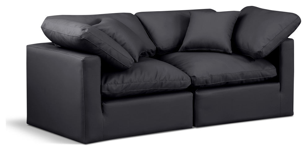 Indulge Upholstered Modular Sofa, Black, 2-Piece: 2 Corner Chair, Fiber Stuffed Vegan Leather