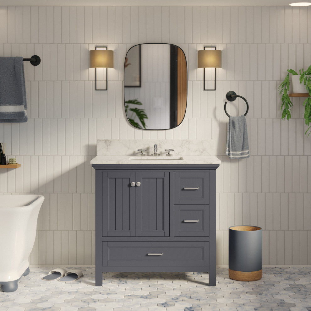 Paige 36" Bathroom Vanity, Marine Gray, Carrara Marble