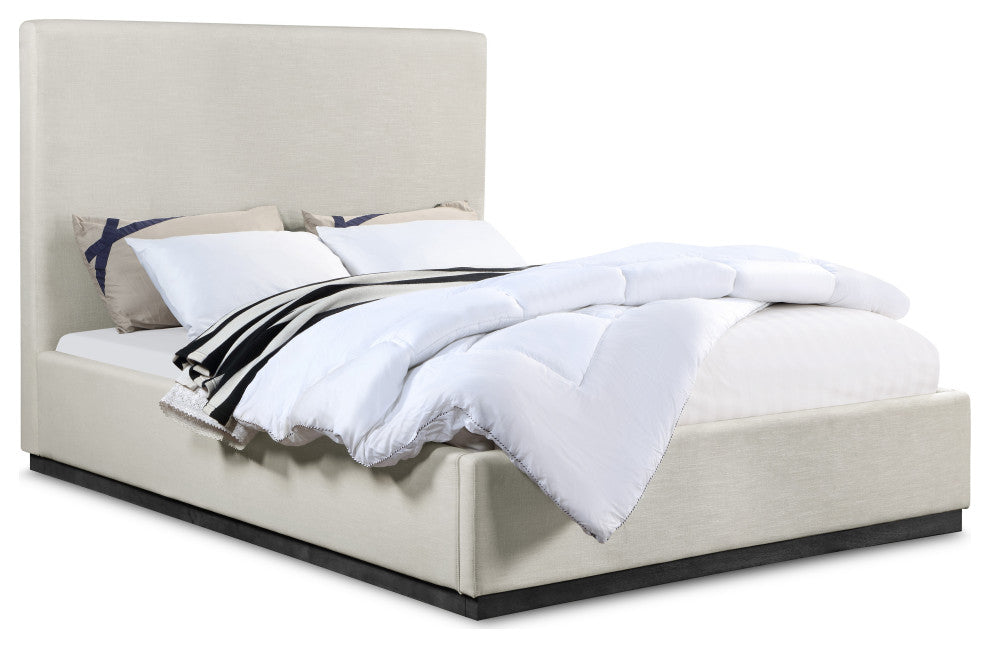 Alfie Linen Textured Fabric Upholstered Bed, Beige, Queen