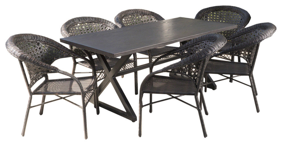 GDF Studio 7-Piece Solloom Outdoor Wicker Dining Set, Multi-Brown