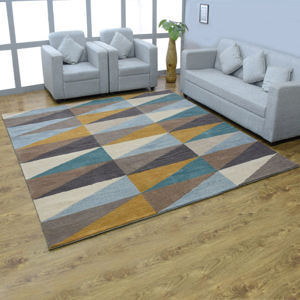 HAND TUFTED WOOL ECO-FRIENDLY AREA RUGS, Multicolor Color, Geometric Design
