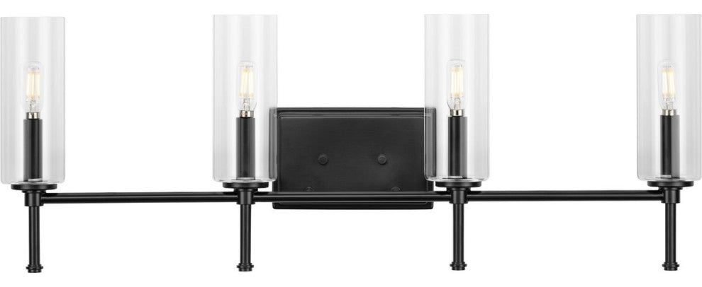 Elara Collection 31.65, 4-Light Matte Black Clear Glass Vanity Light