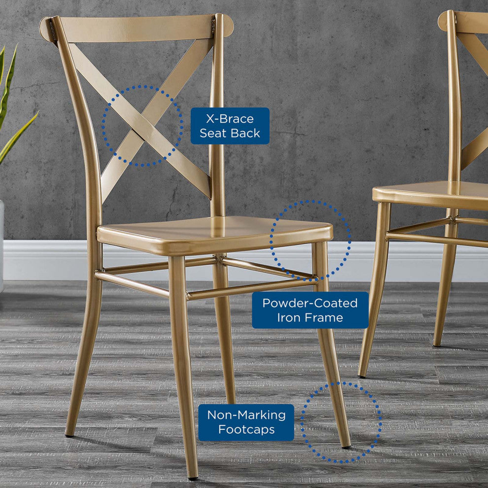 Side Dining Chair, Set of 2, Metal, Gold, Modern, Bistro Restaurant Hospitality