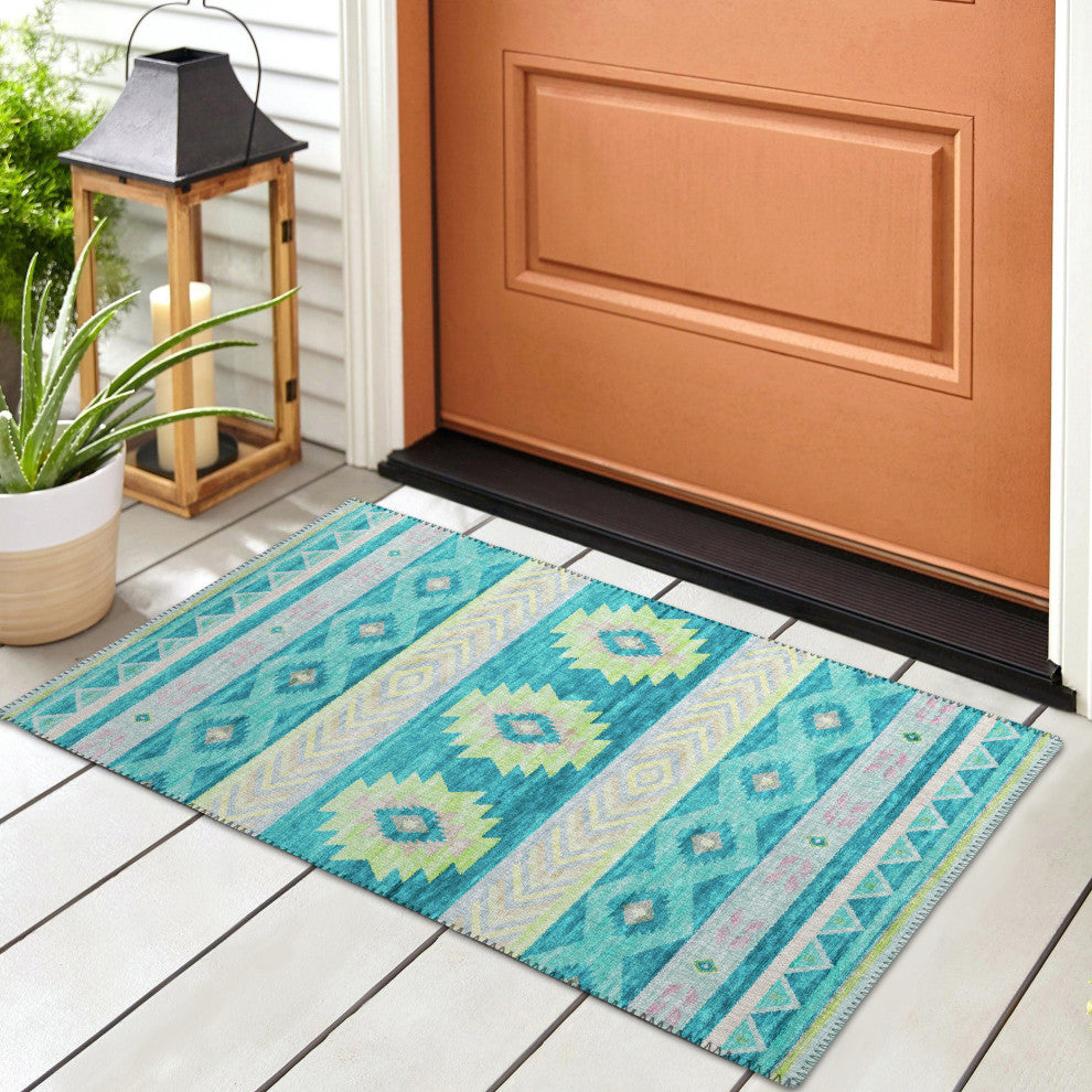 Indoor/Outdoor Phoenix PH3 Teal Machine Washable 1'8" x 2'6" Rug