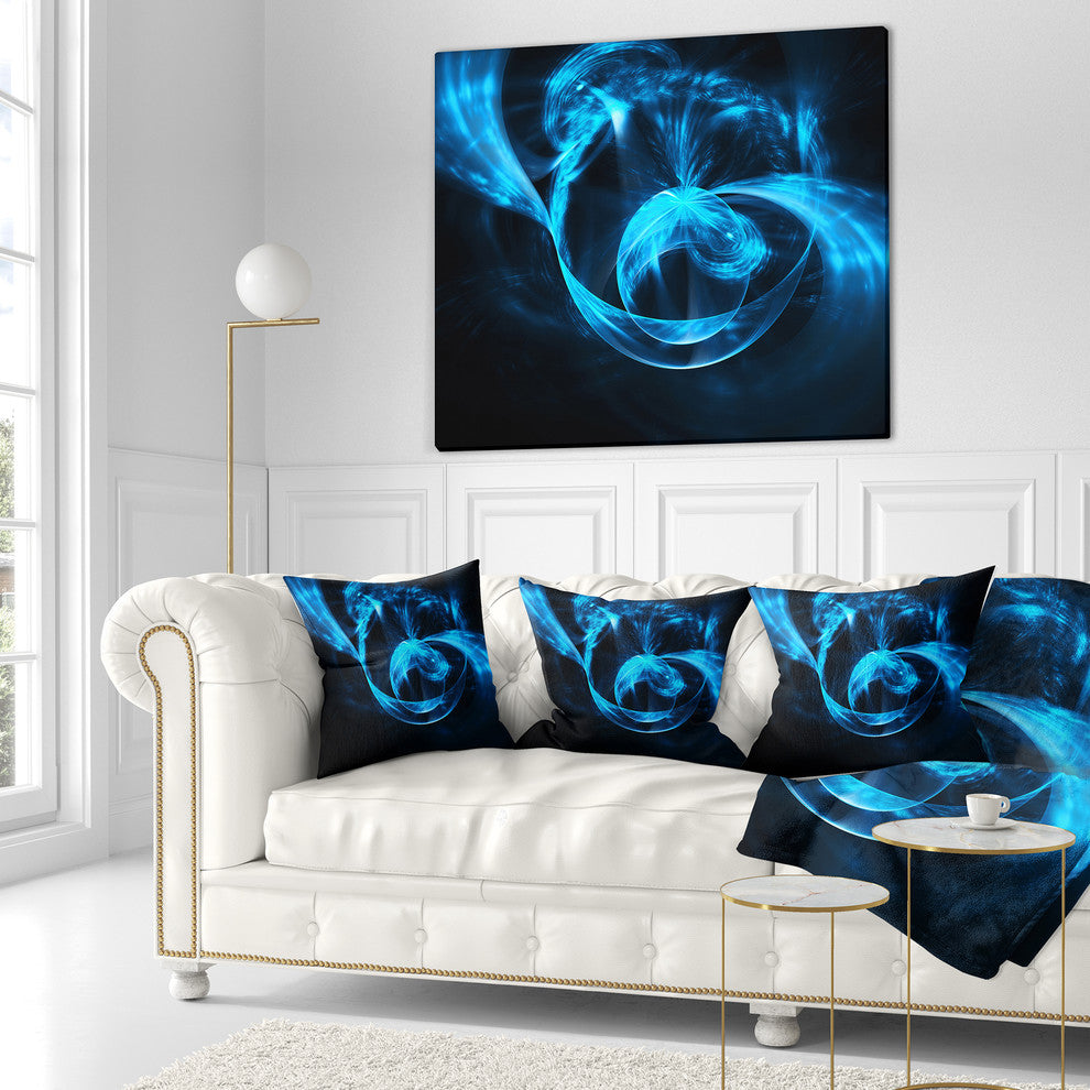 Fractal 3D Circled Blue Waves Contemporary Throw Pillow, 16"x16"