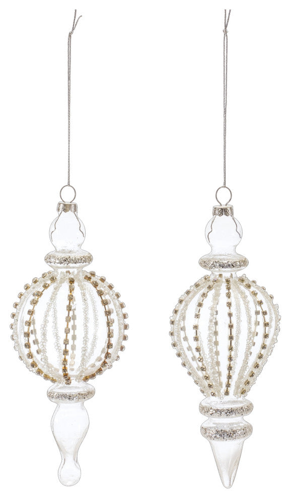 Jeweled Glass Finial Drop Ornament, 6-Piece Set