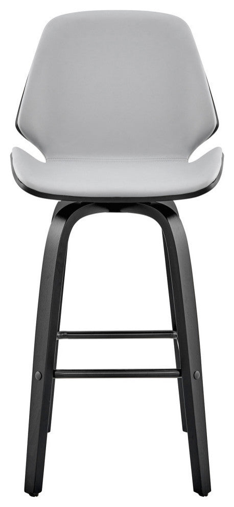 Arabela Faux Leather and Wood Swivel Bar Stool, Gray and Black
