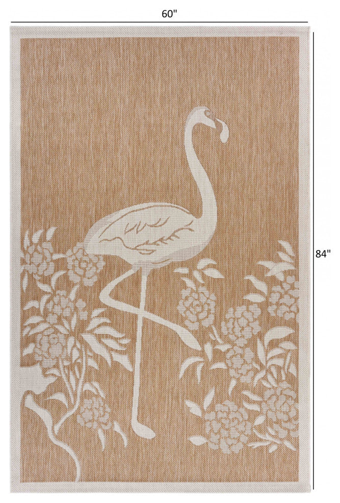 5' X 7' Beige Floral Indoor Outdoor Area Rug