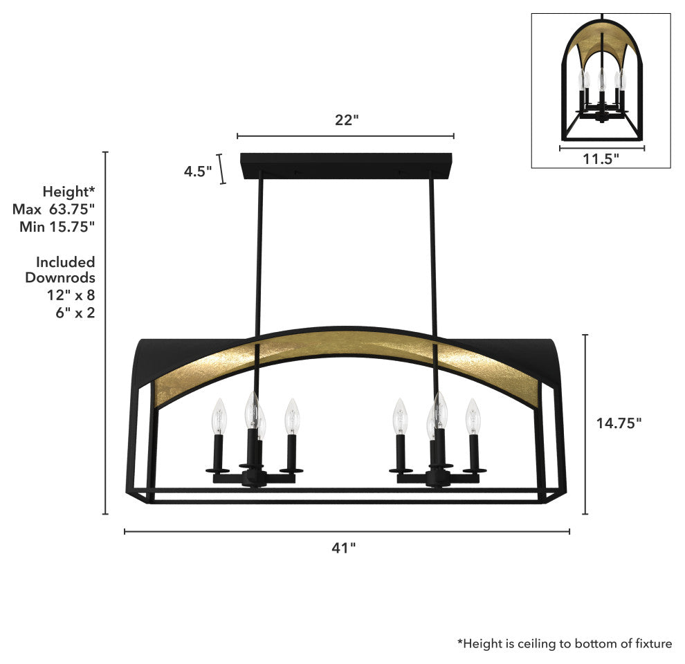 Hunter Dukestown Natural Iron, Gold Leaf 8 Light Linear Chandelier Ceiling