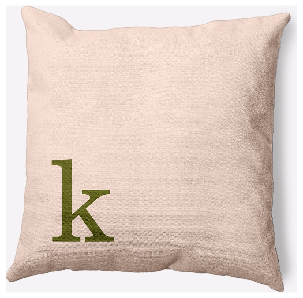 18" x 18" Modern Monogram Indoor/Outdoor Polyester Throw Pillow, Olive