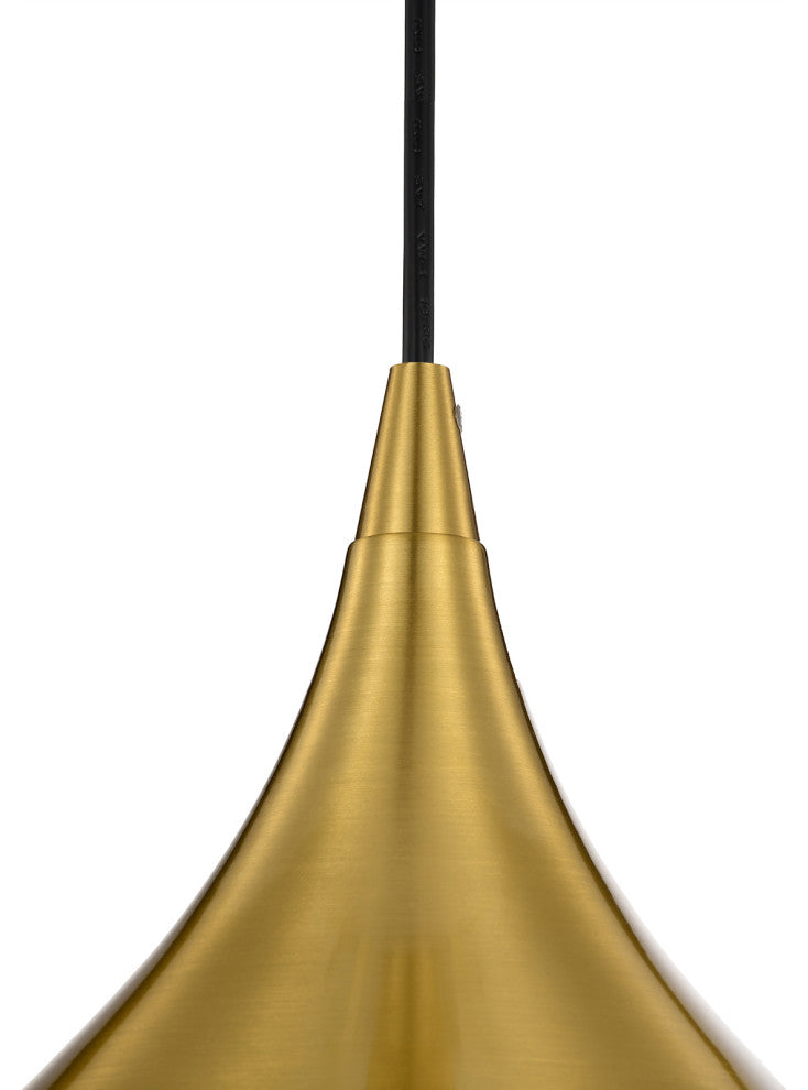 1-Light 12 in. Gold Single Pendant With Teardrop Metal Shade