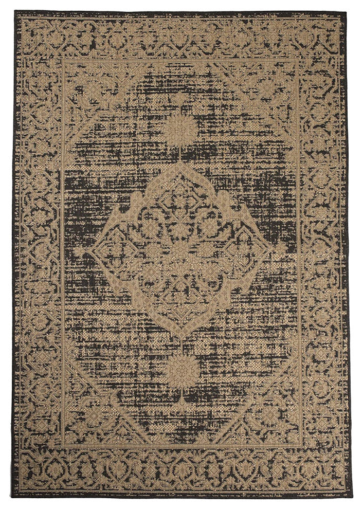 Outdoor Persian Accent Rug - Bacteria Resistant Rug, Charcoal, 7'10"x10'