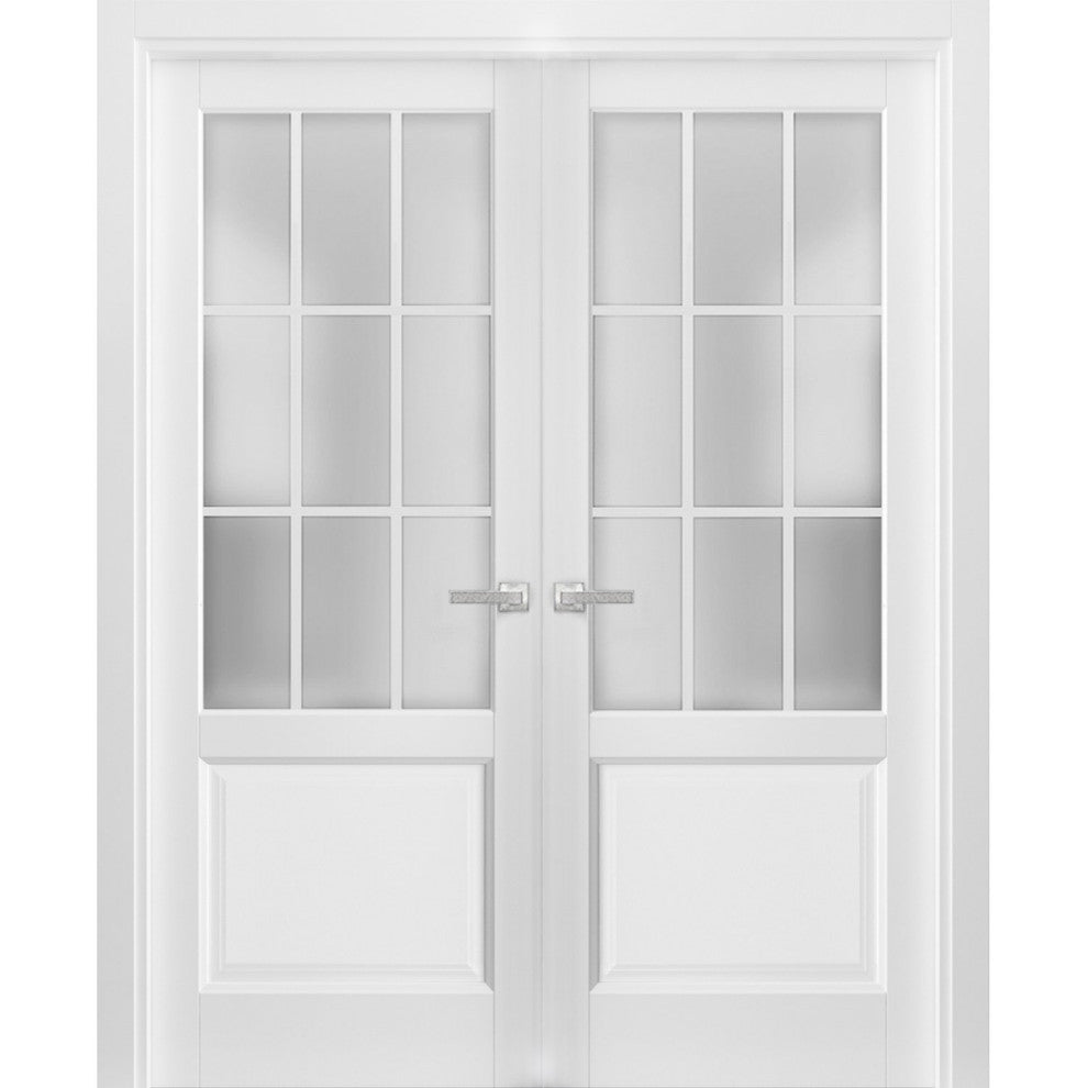 Interior French Double Doors Frosted Glass | Felicia 3309 Matte White  -64x84